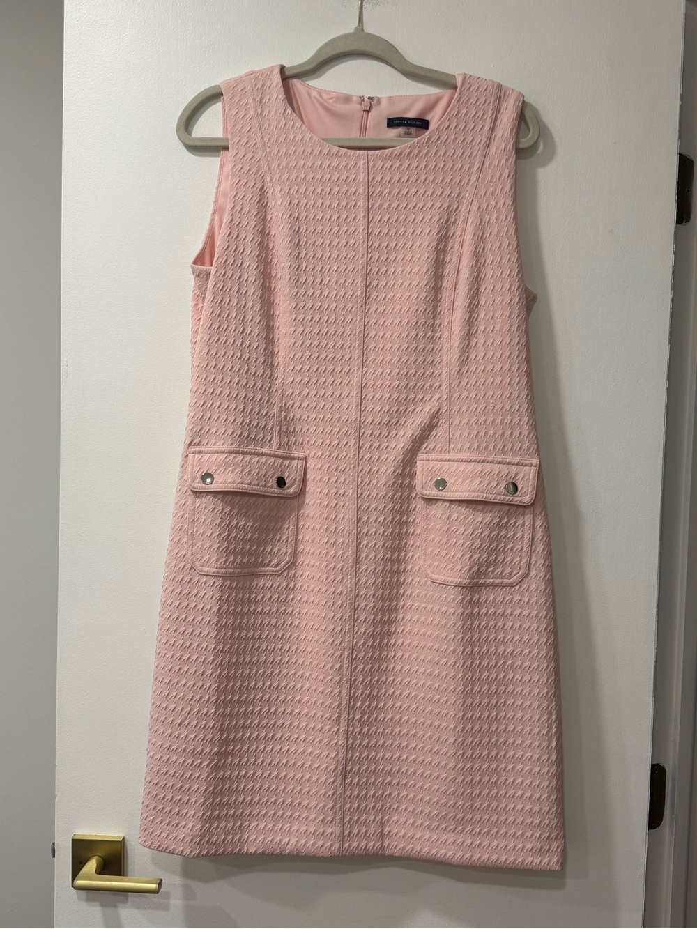 Tommy Hilfiger Sleeveless Pink Textured Shift Dress with Front Flap Pockets